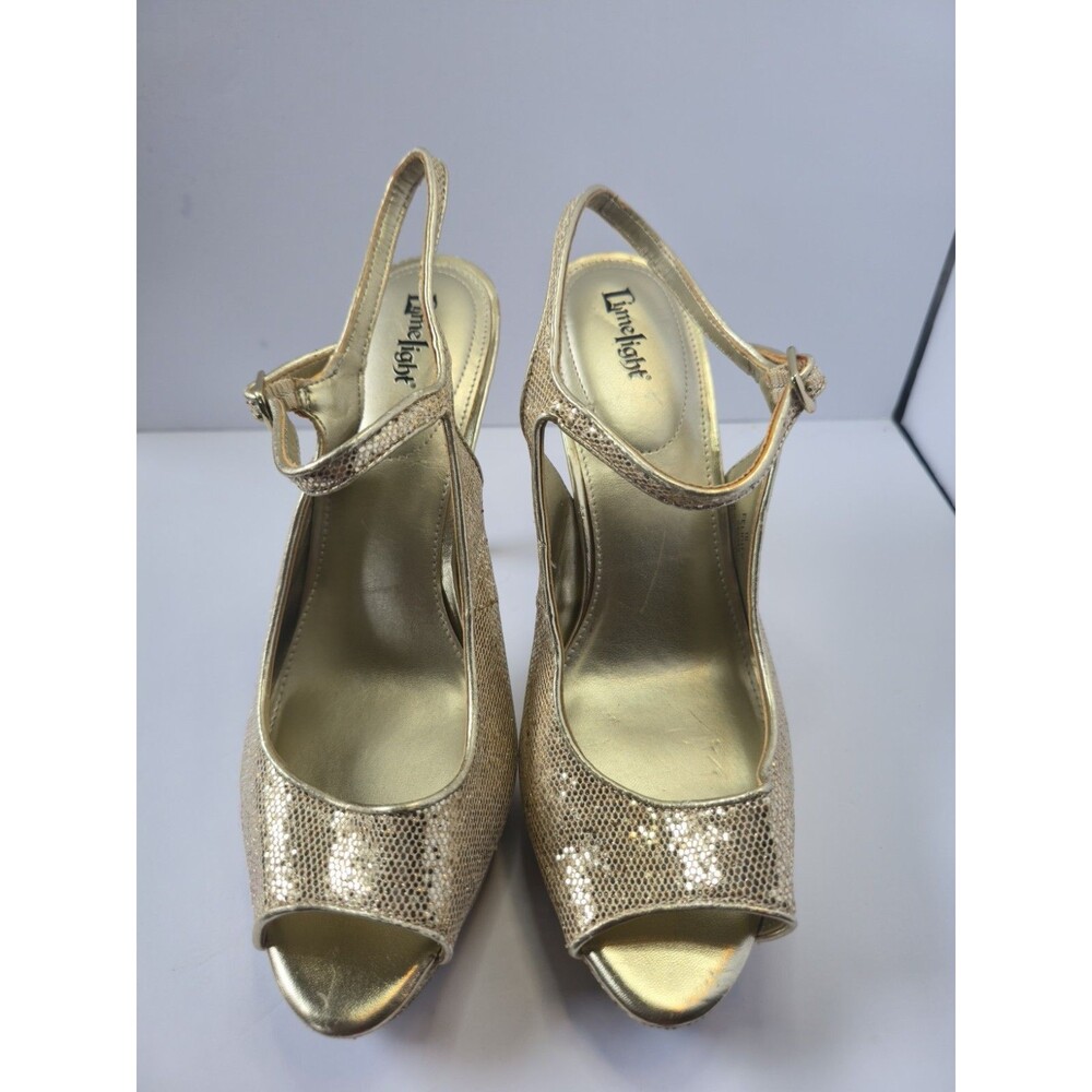 LimeLight Women's Gold Metallic Peep Toe Ankle Strap High Heels Size EU 40 US 9.